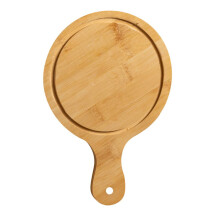 Bamboo Pizza Board 11 Inch with Handle, Round Serving Tray and Cutting Board for Cheese and Snacks