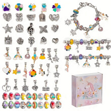 (67pcs-set-rainbow) 67-Piece DIY Charm Bracelet Bead Kit with Unicorn Mermaid Crafts, Includes 60 Charms, 3 Bracelets, and 3 Necklace