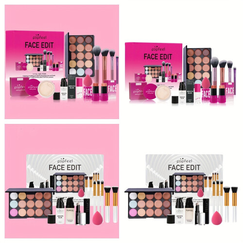 (SET008A) Complete Face Makeup Kit with Face Edit Palette - Waterproof & Sweatproof Long-Lasting Full Coverage, 12-in-1 1
