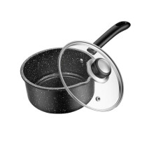 Medical Stone Non Stick Saucepan with Lid Long Handle Milk Pan for Soup Boiling Mixing Induction Gas