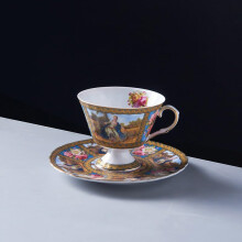 Ceramic Coffee Mug and Saucer Set with Vintage Woman Portrait, Handmade Pottery Tea Cup for Wedding Gift