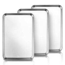 3pcs Stainless Steel Baking Tray Set Cookie Sheet Pans for Oven Cooking Serving Dishwasher Safe (31x24x3.1cm)