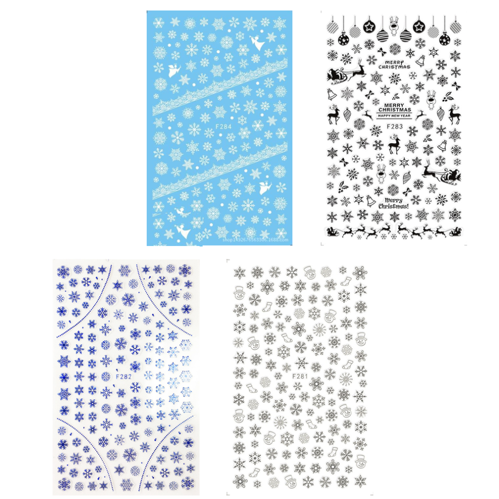 Stylish Christmas Nail Art Stickers, Snowflakes Nail Decals Fast Application Self-adhesive For Holiday Decor