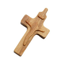 Natural Wooden Christian Cross Pendant – Carved Rosary Charm for Wall Decor and Prayer