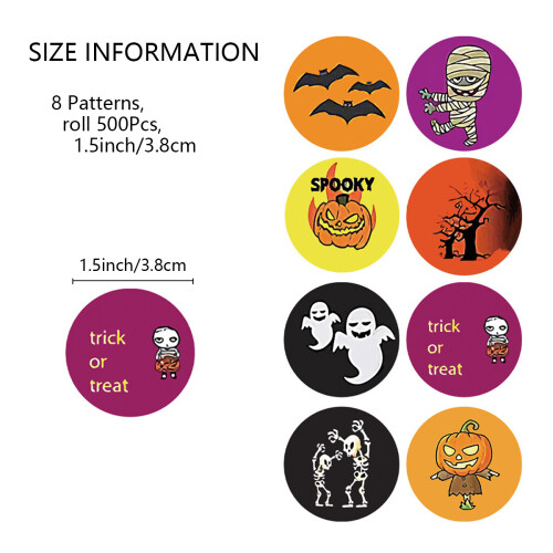 Αυτοκόλλητα σε ρολό για το Halloween, στρογγυλά αδιάβροχα αυτοκόλλητα διακοσμητικά 1