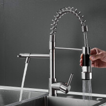 Robinet de cuisine professionnel, robinet de cuisine commercial en acier inoxydable avec cartouche à disque céramique, douchette extractible pour