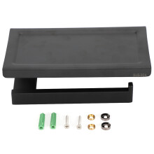 Suporte de papel higiênico multifuncional para parede em aço inoxidável SUS304 com acabamento preto fosco, ideal para uso residencial e comercial.