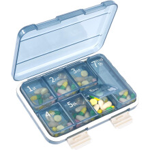 Organizador de pastillas con 7 compartimentos, organizador de pastillas semanal portátil para viajes, estuche compacto para medicamentos diarios con