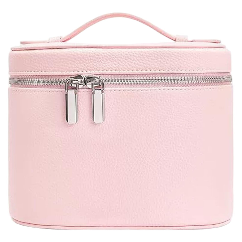 Makeup Bag PU Leather Travel Case with Compartments and Handle, Portable Cosmetic Organizer for Women