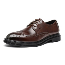 Men's Oxford Dress Shoes Lace Up Pointed Toe Brogue Wingtip Derby with AntiSlip Rubber Sole Brown UK 5.5