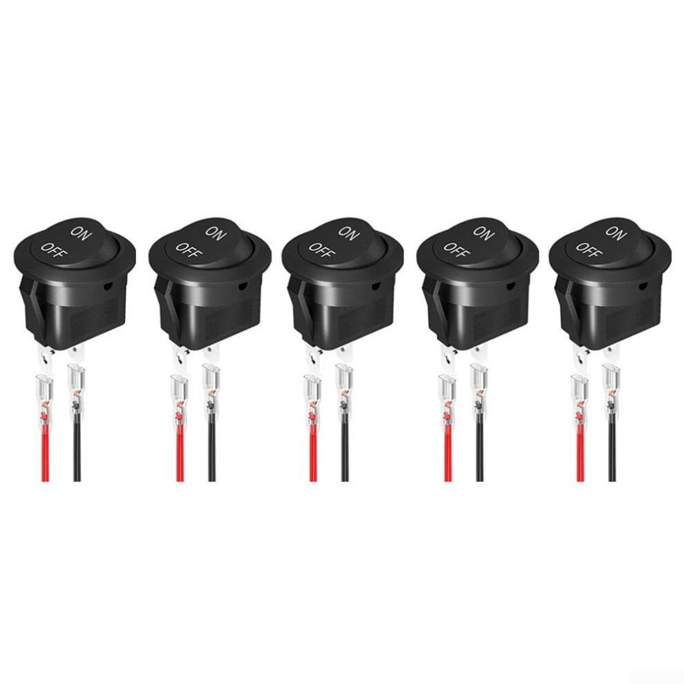 Round Toggle Switch 12V Dc Rocker With Wires Spst On/Off, Snapin For Car Boat Truck, 5 Pack 9119770365026