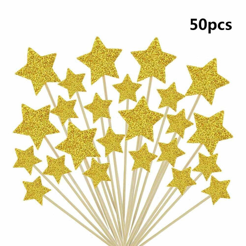 Celestial Elegance, 50 τεμάχια διακοσμητικά για cupcakes σε σχήμα Gold Star, διακοσμητικά για cupcakes