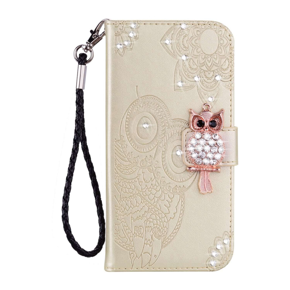 Leather Wallet Case With Card Slots, Bling Owl Kickstand Flip Magnetic Cover For Google Pixel 8 Gold 9001264548995
