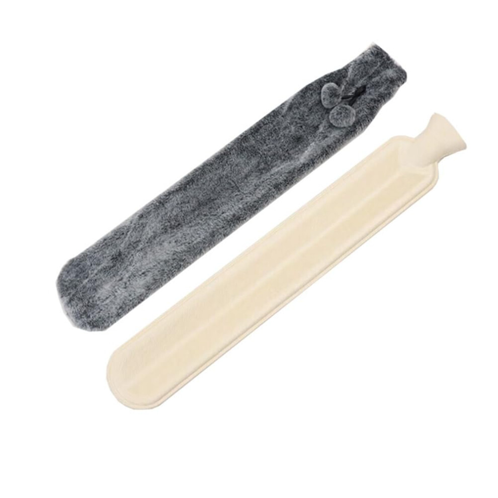 Black Long Hot Water Bottle With Soft Faux Fur Cover For Pain Relief And Warmth 72X12cm