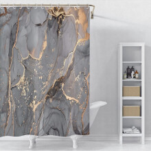 Perdea de duș elegantă pentru baie, imprimeu modern cu marmură abstractă, inel de etanșare metalic ranforsat, material textil impermeabil pentru