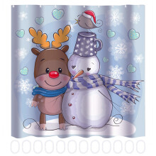 Niedlicher Duschvorhang mit Bären- und Schneemannmuster, zuverlässige Qualität, komplettes Zubehör für wasserabweisende Weihnachtsdekoration,
