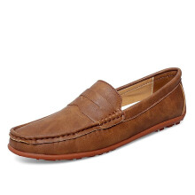 Men's Penny Loafers PU Leather SlipOn Driving Shoes Flat Heel Lightweight NonSlip Light Brown 5.5 UK