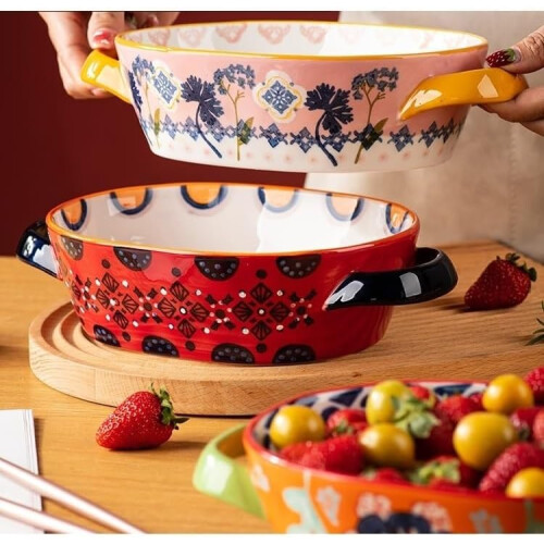 Ceramic Baking Dish with Handle 800ML Oven Safe Clay Casserole for Lasagna and Roasting 2