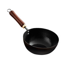 Iron Milk Pan with Wooden Handle, NonCoated Small Sauce Pot for Butter Warming, 20cm Stockpot for Camping and Restaurant Stovetops