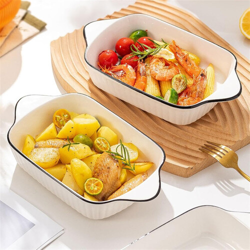 Ceramic Baking Dish Rectangular Casserole Plate Scandinavian Style Porcelain Salad Bowl for Kitchen Dining 1