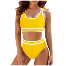 Women's Waisted Bikini Set Color Block Two Piece Swimsuit Cut Maternity Yellow S