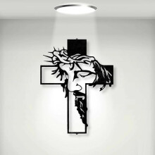 Metal Wall Cross Art Decor with Hollow Design for Home, Church, School, Office (B)