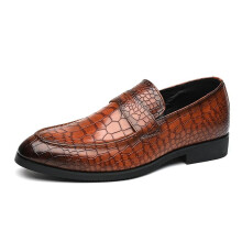 Men's Loafers with Pointed Burnished Toe and Stone Pattern Penny SlipOn Casual Shoes Brown 6 UK