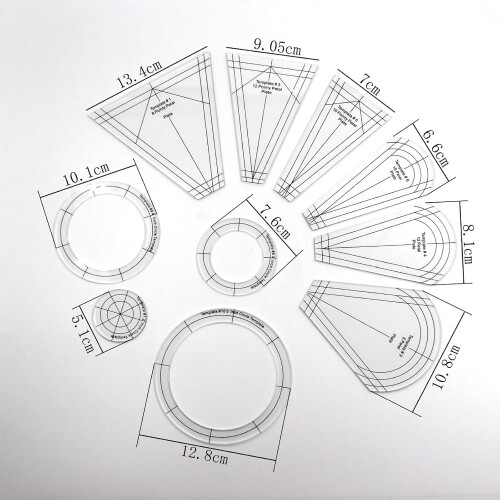 Quilting Ruler Set Acrylic Clear Patchwork Templates for Sewing, 10 Pcs Regular Plate 2