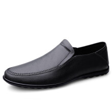 Men's Loafers PU Leather SlipOn Shoes Round Toe Flat Heel for Wedding and Casual Walking Black 7.5 UK
