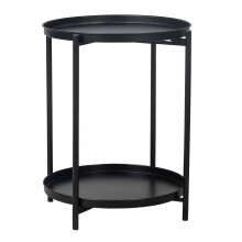 Black 2Tier Round Side Table with Tray Shelves for Living Room Bedroom Coffee Plant Stand