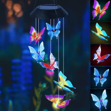 Carillon solaire facile à suspendre, éclairage extérieur écologique à couleurs changeantes, décoration papillon étanche pour jardin et