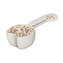 Pet Food Scoop with Measuring Scale and Storage Clip for Dog or Cat Food, Reusable Beige Rice Scoop