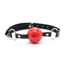 Ball Gag with Air Holes Adjustable PU Leather Belt for Bondage Restraints Roleplay Cosplay Red