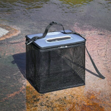Collapsible Fishing Trap with Buoyant Basket and Mesh Lid for Crayfish Lobster Live Bait Storage 28x21x26 Black Gray