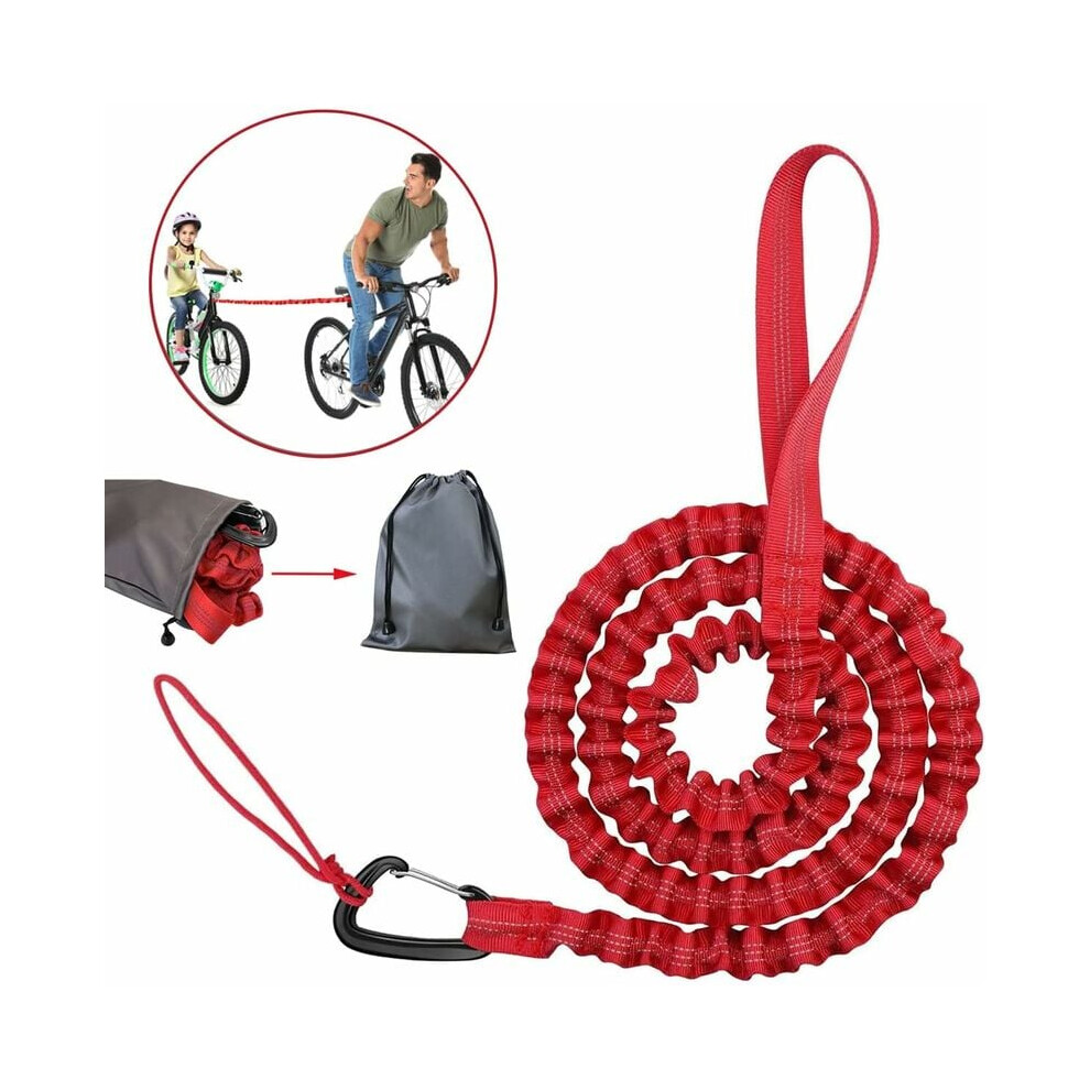 Bike Tow Rope For Family Rides, Elastic Bungee Leash For Comfortable Uphill Traction On Any Bicycle, Red, Extends Up To 3M/118.11In 9088816929761