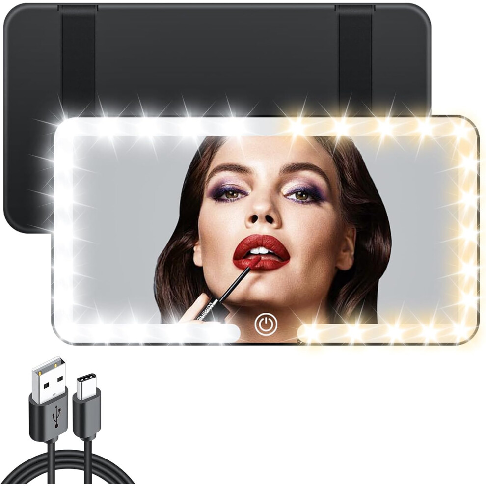 3 Modes Car Sun Visor Vanity Mirror, Touch Control Rechargeable Makeup Mirror With 70 Leds Dimmable Led S, Built-In Lithium Battery Memory Light 9454554784908