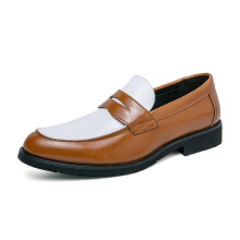 Men's Loafers Vegan Leather Two Tone Penny Slip On Shoes AntiSlip Flat Heel Yellow White 10 UK