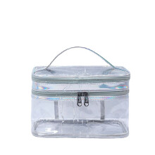 Organizador de maquiagem de camada dupla, nécessaire transparente em PVC para viagens e uso diário, estojo de viagem impermeável para artigos de