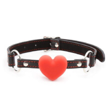 PU Leather Open Mouth Gag Harness with Heart Shape Ball for Women Couples Roleplay