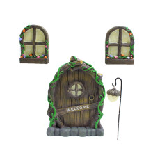 Casita de hadas de resina de alta calidad para decoración exterior luminiscente, regalo para el mágico jardín de hadas de los niños, puerta