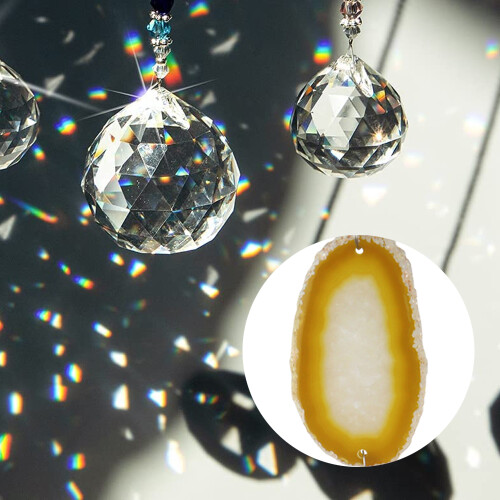 Μοναδικό πολύχρωμο κρύσταλλο Sun Catcher, Κουδούνια ανέμου με φέτες φυσικού αχάτη για 2