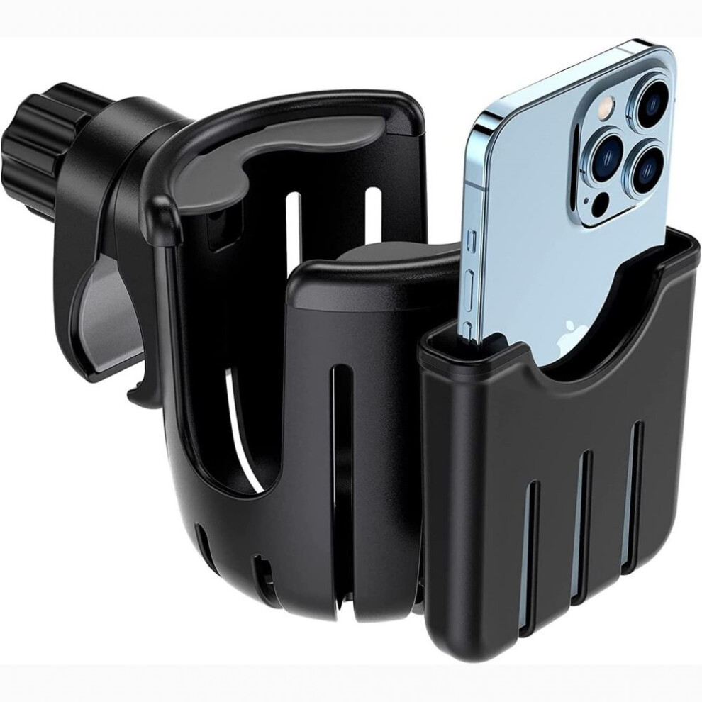 Stroller Cup Holder with Phone Holder, Dual Functionality Universal 2-in-1 Cup Phone Drinks Holder for Strollers, Bikes, Wheelchairs, Shopping Carts,