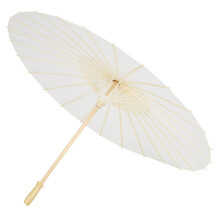 Umbrelă albă pură în stil chinezesc cu nervuri din lemn masiv, design romantic și elegant, dimensiuni versatile pentru diverse utilizări,