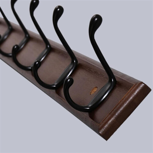 Rustic Wooden Wall Mounted Coat Rack with 8 Black Hooks for Entryway Bathroom Storage 2