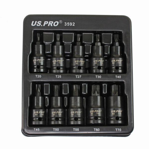 us pro US PRO Tools 10PC 1/2" DR Torx Impact Star Bit Socket Set T20 - T70 3592