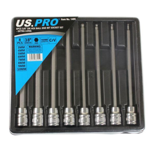 us pro 8pc 3/8" Long Ball End Hex Allen Bit Key Sockets 3mm - 10mm 1