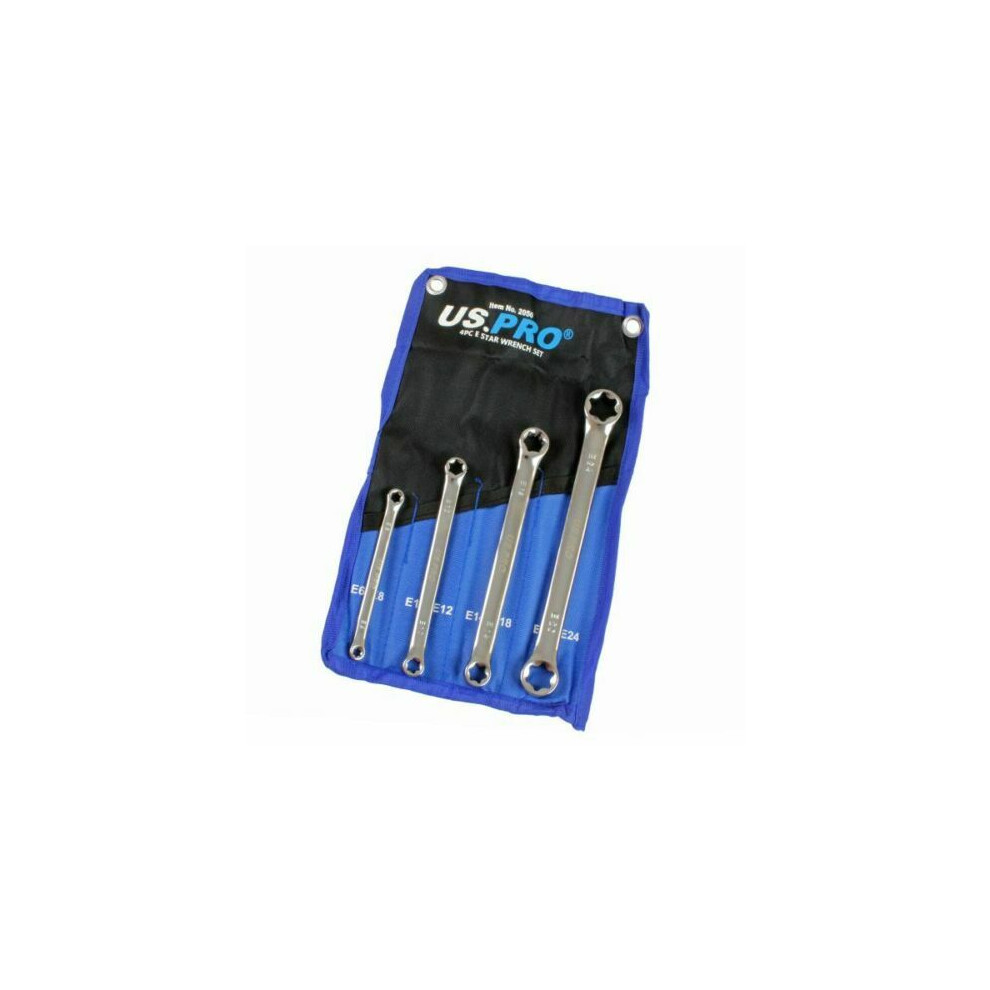 Us Pro Tools 4Pc Double E-Torx / Female Tox Star Wrench Spanner Set E6 - E24