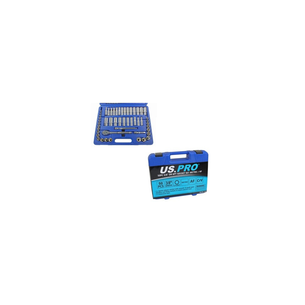 Us Pro 50Pc 3/8" Dr 6Pt Socket Set Metric/Af