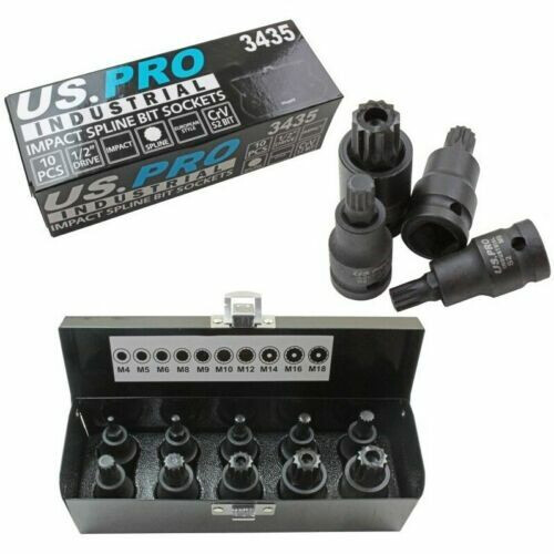 us pro US PRO INDUSTRIAL Tools 10pc 1/2" dr Impact Spline Bit Sockets Set 3435 2