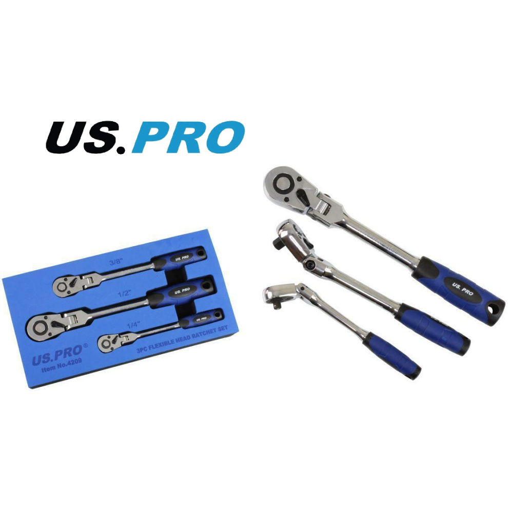 Us Pro Tools 3Pc Flexi Head Ratchet Set 1/4" 3/8" 1/2" Drives 4209